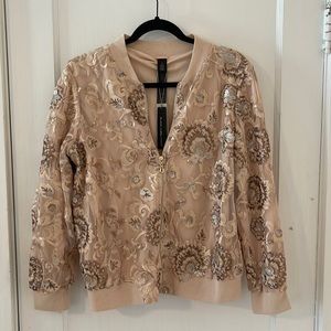 NWT Chicos size 1 sequin embroidered bomber jacket